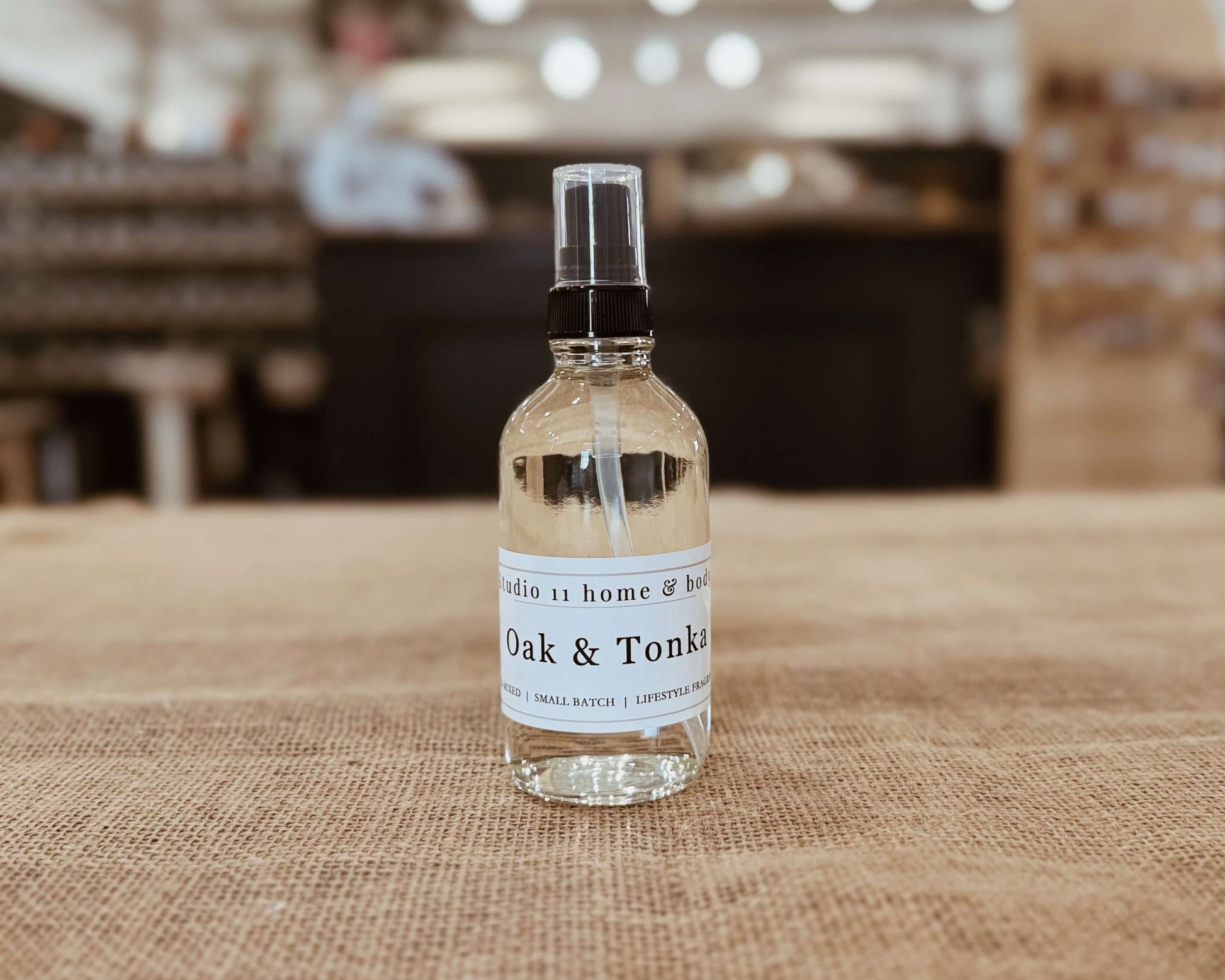 Transform your space with this premium oak and tonka room spray. Clean formula delivers lasting sophisticated fragrance. By Studio 11 Home & Body in Huntsville AL