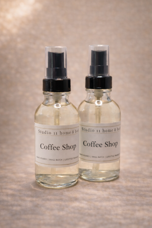 Warm • Comforting • Inviting

Coffee Shop is a rich, familiar fragrance inspired by the warmth and comfort of your favorite café. Freshly brewed coffee notes lead the scent, softened by hints of cream and subtle sweetness for a balanced, cozy finish. 

Presented in a 4 oz glass bottle, this everywhere mist is made with a skin-safe body & room spray recipe, featuring conditioning ingredients such as aloe and glycerin for a lightweight, non-drying mist. 
