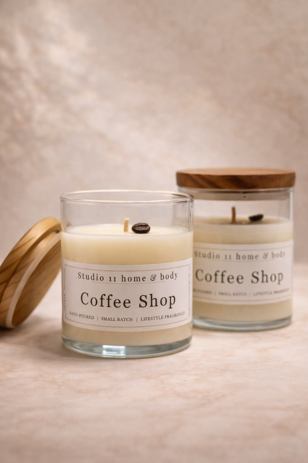 Coffee-inspired soy candle handcrafted by Studio 11 Home and Body in Huntsville AL, perfect for coffee lovers