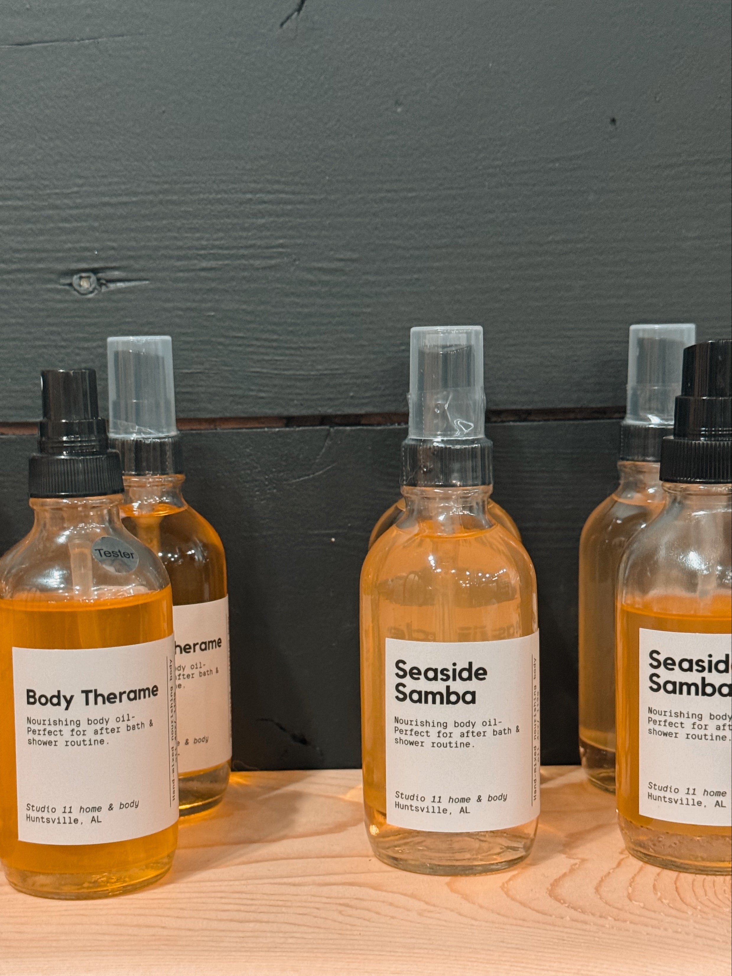 Hand -mixed nourishing body oils, made with jojoba, Argan, Vitamin E, and Shea Olein oils. Perfect your skin during every shower & bath ritual