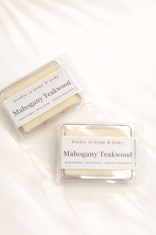 Mahogany Teakwood is a warm, wood-forward fragrance that brings depth and comfort to any space. Smooth Mahogany blends with clean Teakwood and subtle earthy undertones, creating a scent that feels rich, balanced, and effortlessly inviting. The finish is soft and warm, never sharp or overpowering.

These 3 oz wax melts are designed for a slow, consistent fragrance release, filling your space with a long-lasting aroma. Ideal for living areas, offices, and everyday relaxation and spaces of comfort.