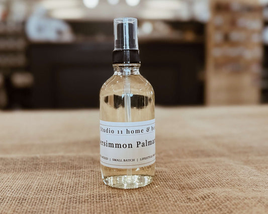 Artisanal room spray featuring persimmon and palmarosa scents, handmade by Studio 11 Home and Body in Huntsville AL