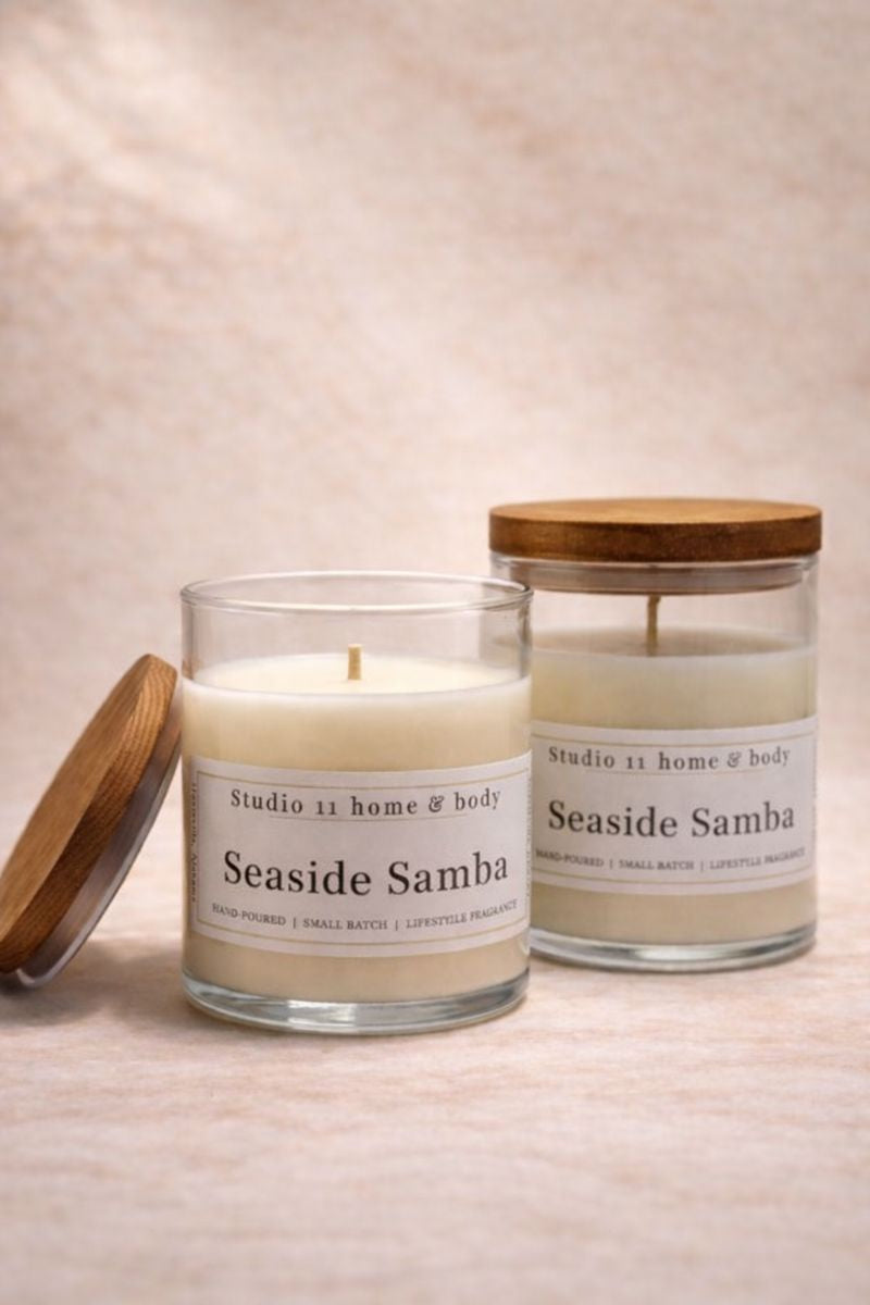 Seaside Samba Candle

Fresh • Coastal • Effortless

Seaside Samba is a fresh, coastal candle that blends crisp sea salt with soft orchid and airy florals for a clean, modern scent. Light marine notes create an open, breezy feel, while a warm, subtle base adds balance and depth.

Hand-poured in small batches with 100% soy wax and clean, non-toxic fragrance oils, this candle offers a smooth, even burn and a refined scent throw. Perfect for brightening any space of comfort.
