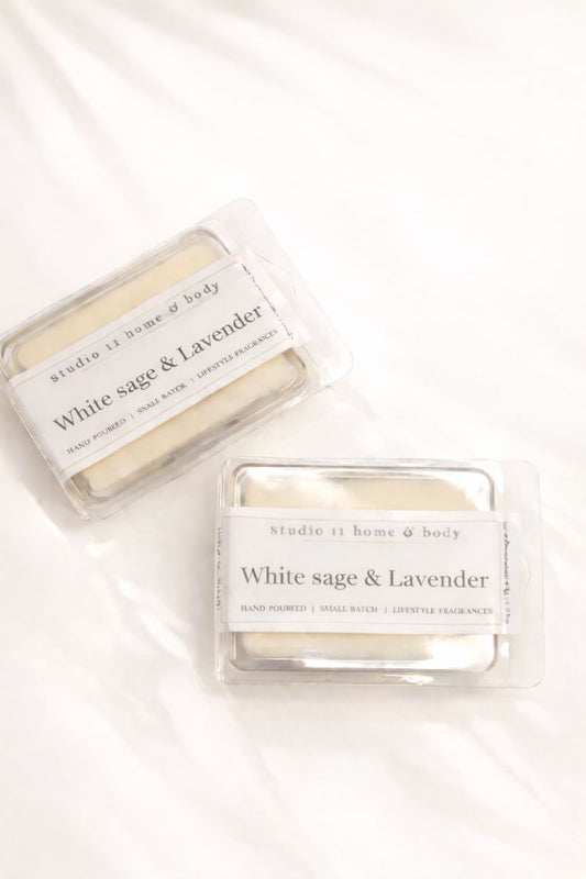 Calming • Herbal • Balanced

White Sage & Lavender is a clean, soothing wax melt designed to bring calm and clarity to your space. Soft lavender pairs effortlessly with earthy white sage, creating a fragrance that feels fresh, grounded, and gently aromatic. Light herbal notes keep the scent airy and modern, never heavy or overpowering.

This 3 oz wax melt is crafted for a smooth, consistent scent release, filling your space with a steady, long-lasting aroma.