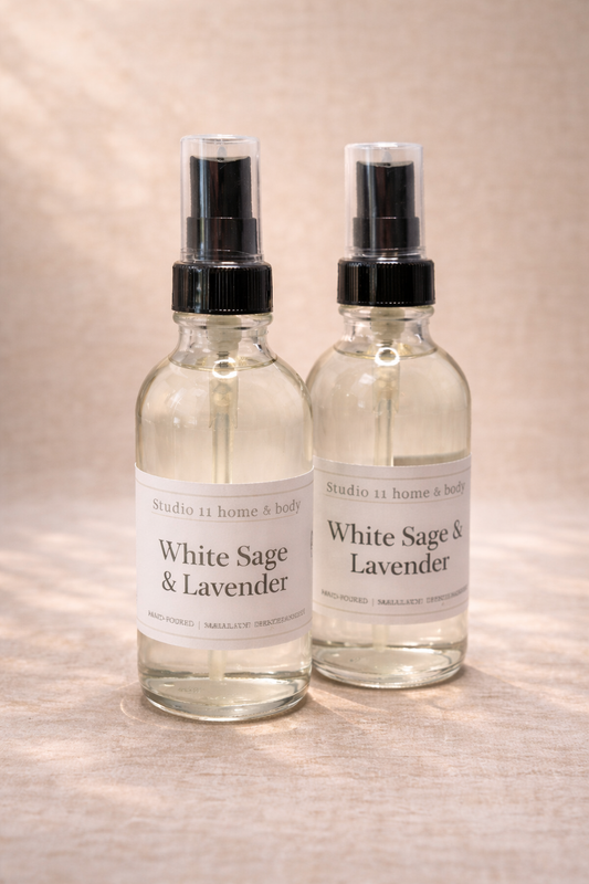 Calming • Clean • Grounding

White Sage & Lavender is a fresh, calming everywhere mist designed to cleanse the space and soften the mood. Herbaceous white sage blends seamlessly with soothing lavender, creating a balanced fragrance that feels airy, grounded, and effortlessly serene. Subtle eucalyptus and soft woods add depth, keeping the scent clean and modern.

Housed in a 4 oz glass bottle, this mist is formulated to calm any space of comfort.